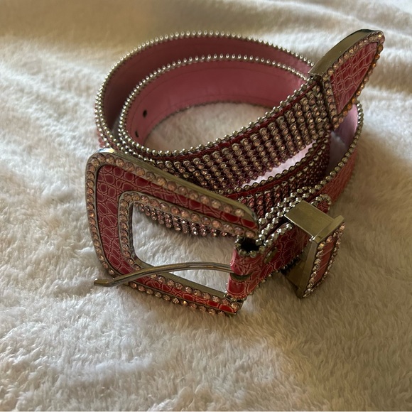 Western Style S/M Pink Rhinestone Embellished Belt Cowgirl Rodeo Leather - Picture 10 of 14